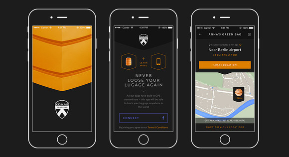Konas smart luggage app for iOS and Android